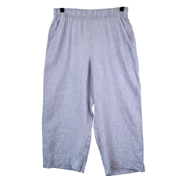 Tahari NWT Linen Wide Leg Blue Cropped Pants Sz XL  Coastal Beachy Casual Comfy - Picture 1 of 13